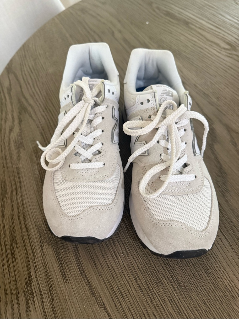 New Balance white and light gray low-top sneakers